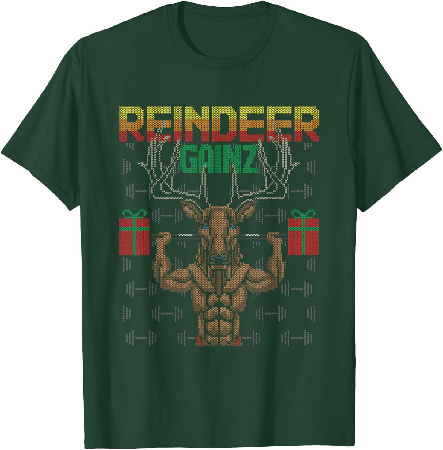 Reindeer Gainz Brodolf Ugly Christmas Sweater Gym Workout T-Shirt - T-Shirt | Forest