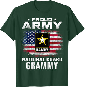 Proud Army National Guard Grammy With American Flag Gift T-Shirt - T-Shirt | Forest