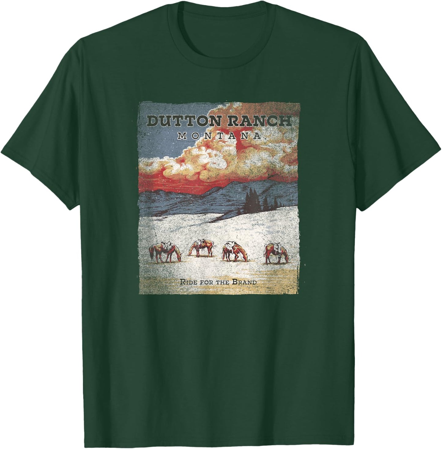 Yellowstone Dutton Ranch Distressed Poster T-Shirt - T-Shirt | Forest