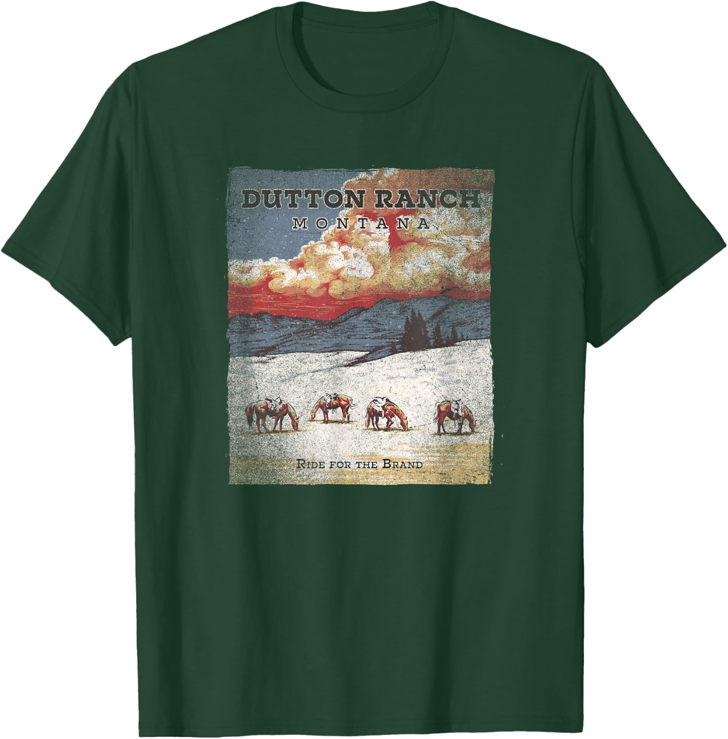 Yellowstone Dutton Ranch Distressed Poster T-Shirt - T-Shirt | Forest