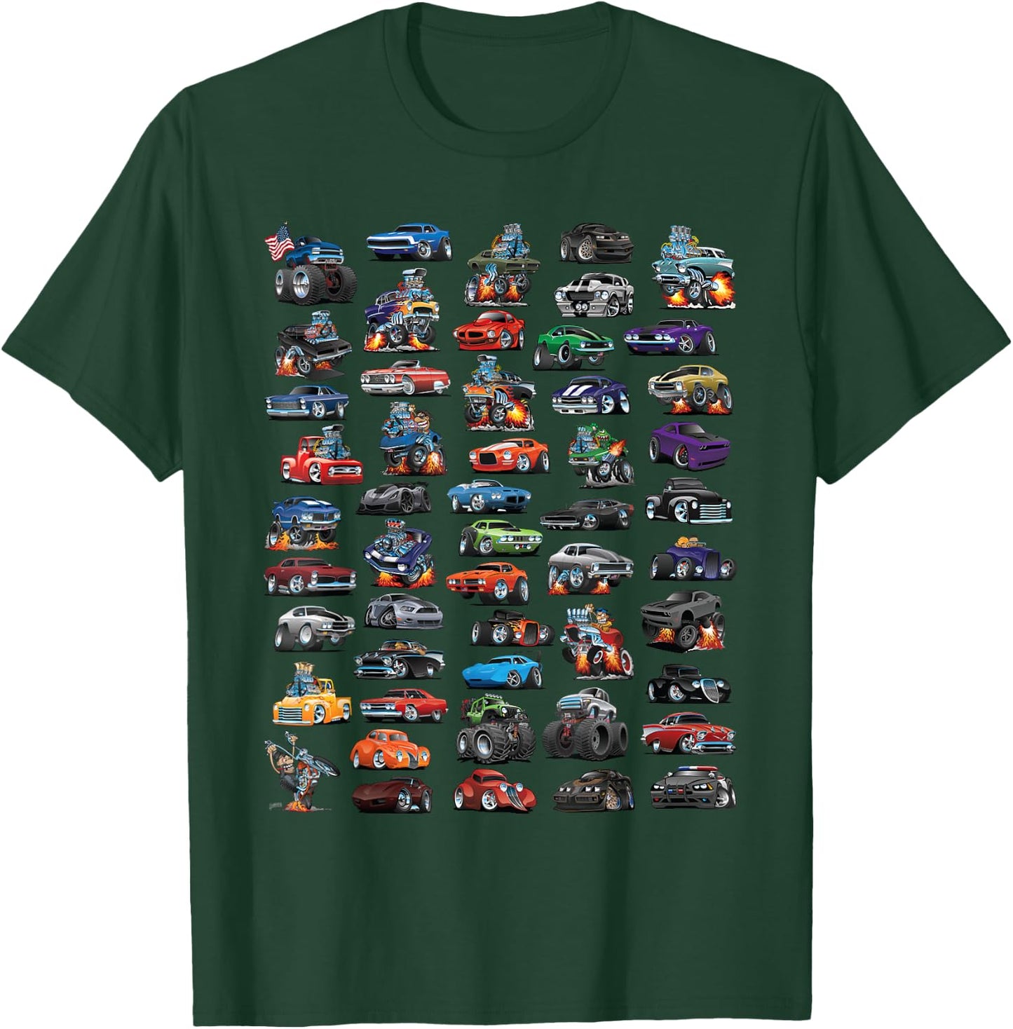 Classic Hotrod Muscle Car Street Rod and Truck Cartoon Art T-Shirt - T-Shirt | Forest