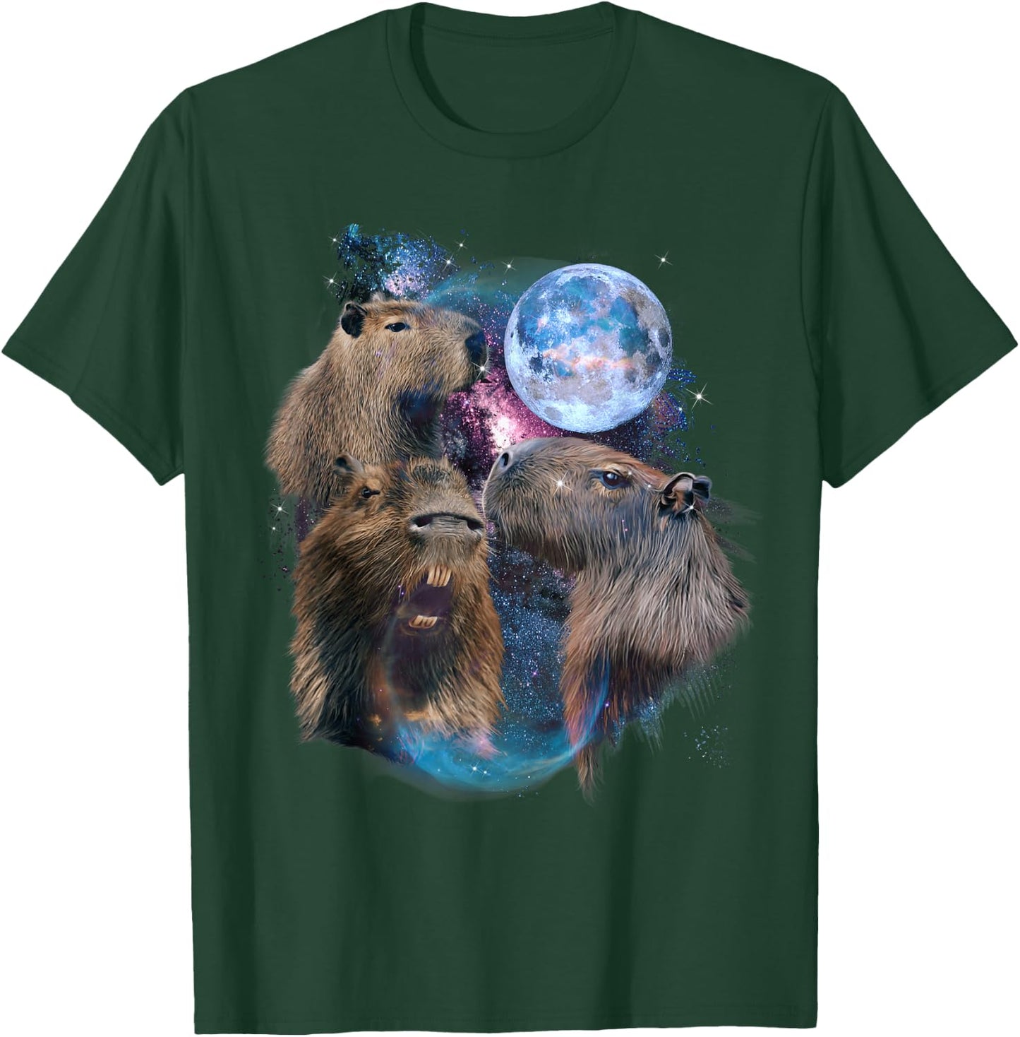 3 Moon Capybara Funny Capibara Rodent Animal Lover Humor Short Sleeve T-Shirt - T-Shirt | Forest