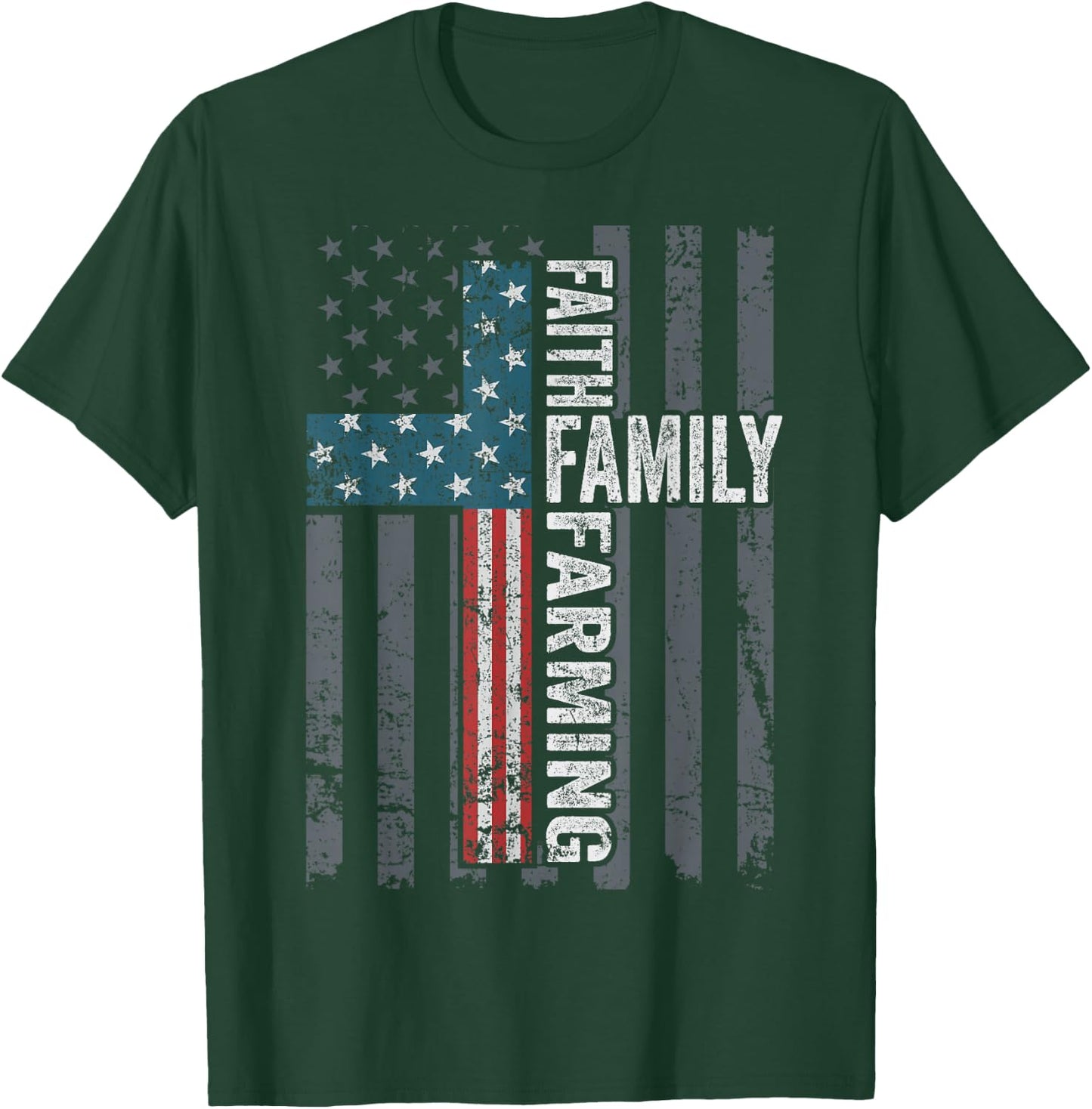 Faith Family Farming Freedom - Christian Farmer Cross Flag T-Shirt - T-Shirt | Forest