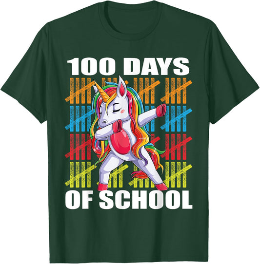 Happy 100th Day of School Unicorn Kids Teachers 100 Days T-Shirt - T-Shirt | Forest
