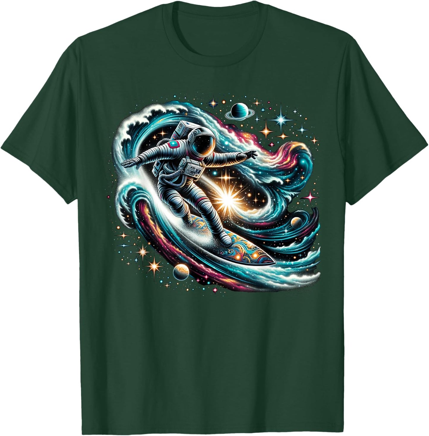 Funny Space Surfing Astronaut on Surfer T-Shirt - T-Shirt | Forest