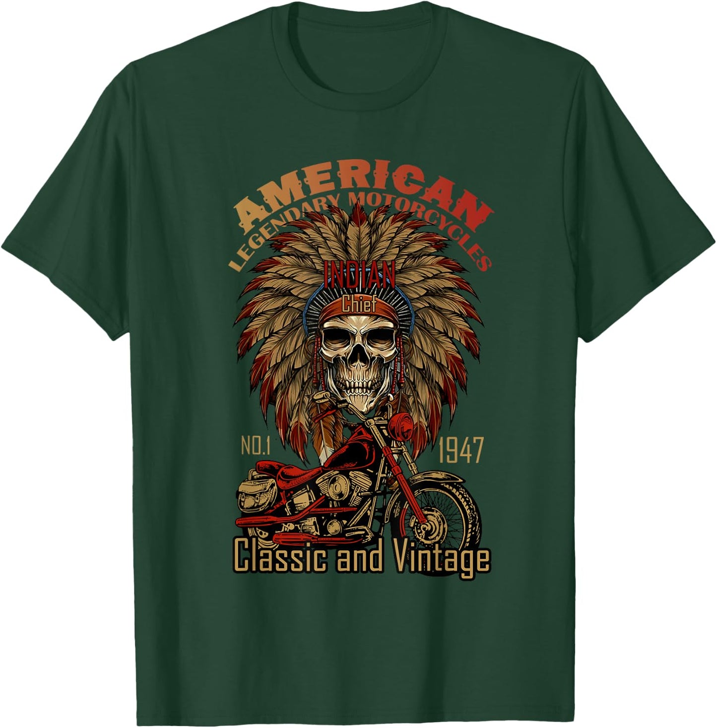 Retro Classic Old Biker American Motorcycle Indian Biker T-Shirt - T-Shirt | Forest
