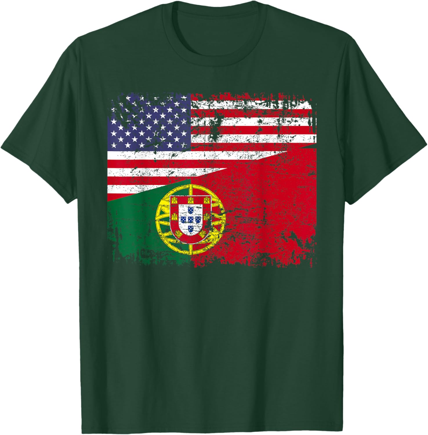 PORTUGUESE ROOTS | Half American Flag | USA PORTUGAL FLAG T-Shirt - T-Shirt | Forest