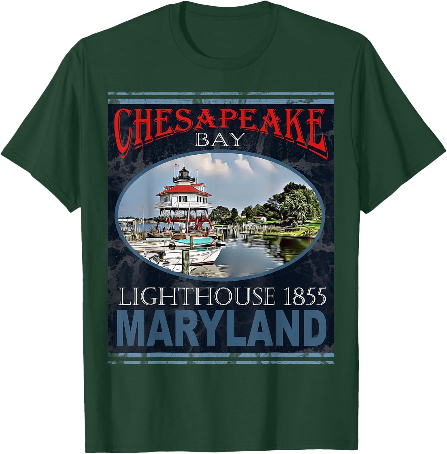 Chesapeake Bay Lighthouse Maryland 1855 Design T-Shirt - T-Shirt | Forest