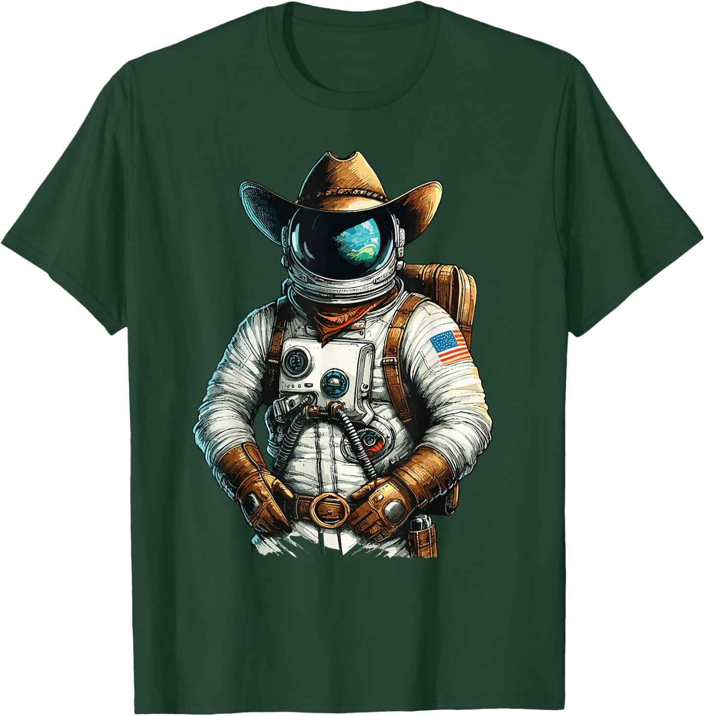 Western Rodeo Cowboy Hat Astronaut Texas Animals T-Shirt - T-Shirt | Forest