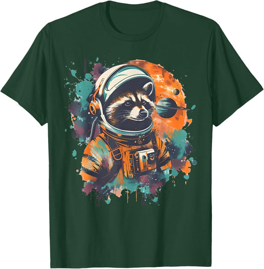 Funny Astronaut Raccoon Graphic Retro Cosmic Racoon In Space T-Shirt - T-Shirt | Forest