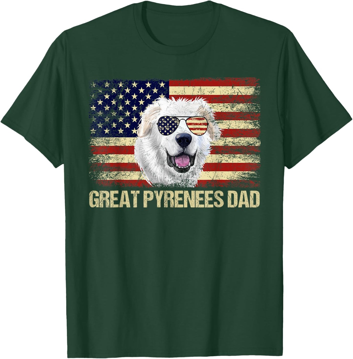 Vintage Great Pyrenees Dad American Flag USA 4th Of July Women Men T-Shirt - T-Shirt | Forest