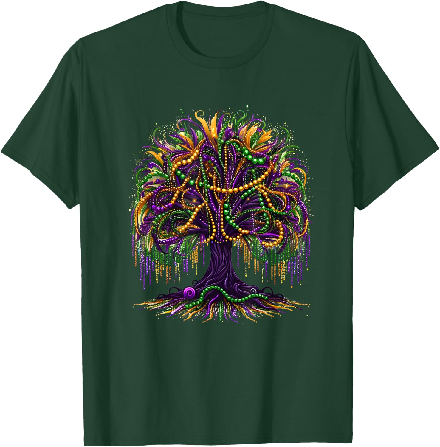 Mardi Gras Beads Tree Carnival New Orleans 2025 T-Shirt - T-Shirt | Forest