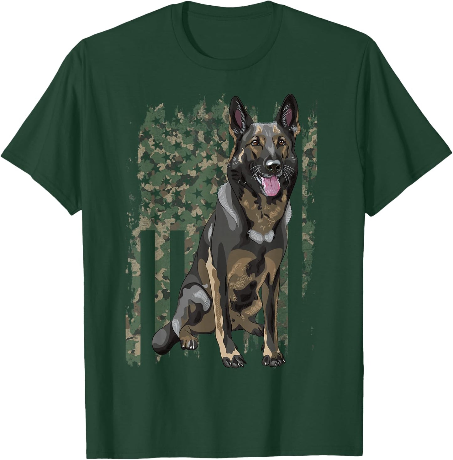 German Shepherd Shirt Patriotic Camo American Flag Dog Breed T-Shirt - T-Shirt | Forest