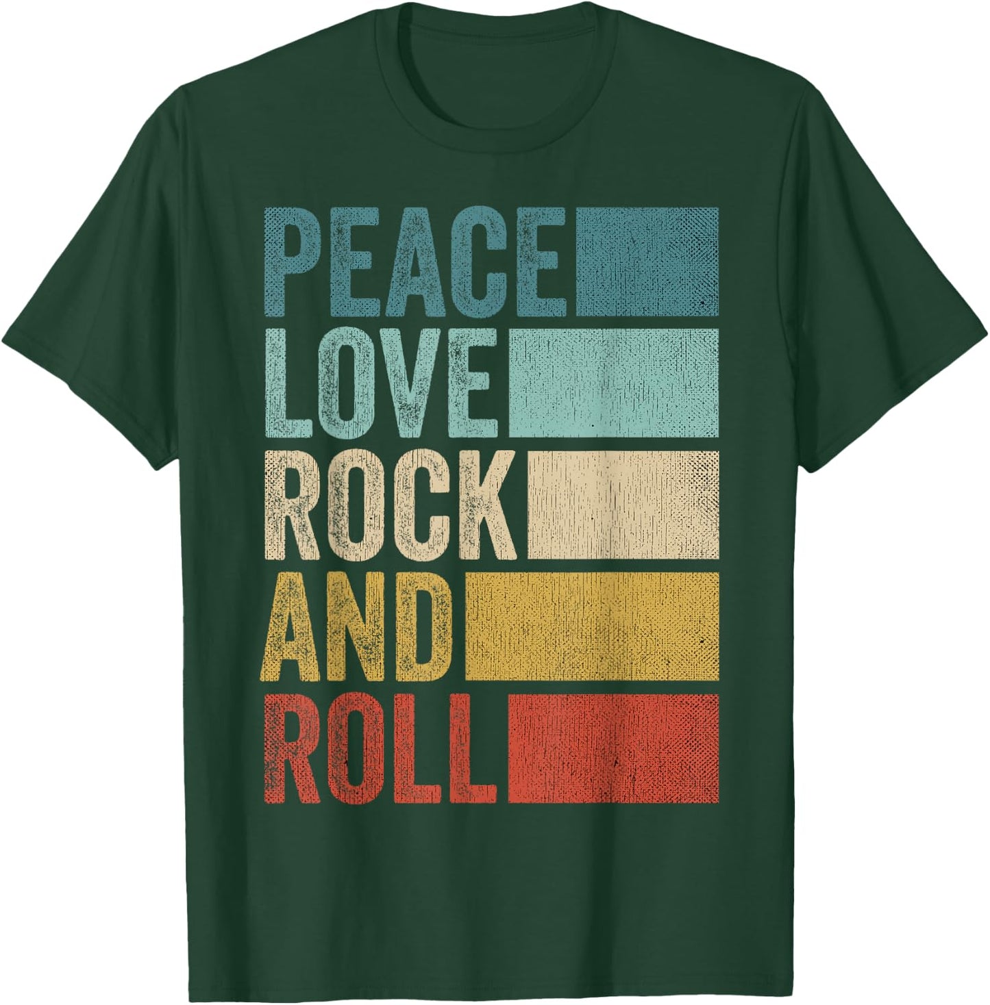 Retro Rocknroll Music Peace Love Rock And Roll T-Shirt - T-Shirt | Forest