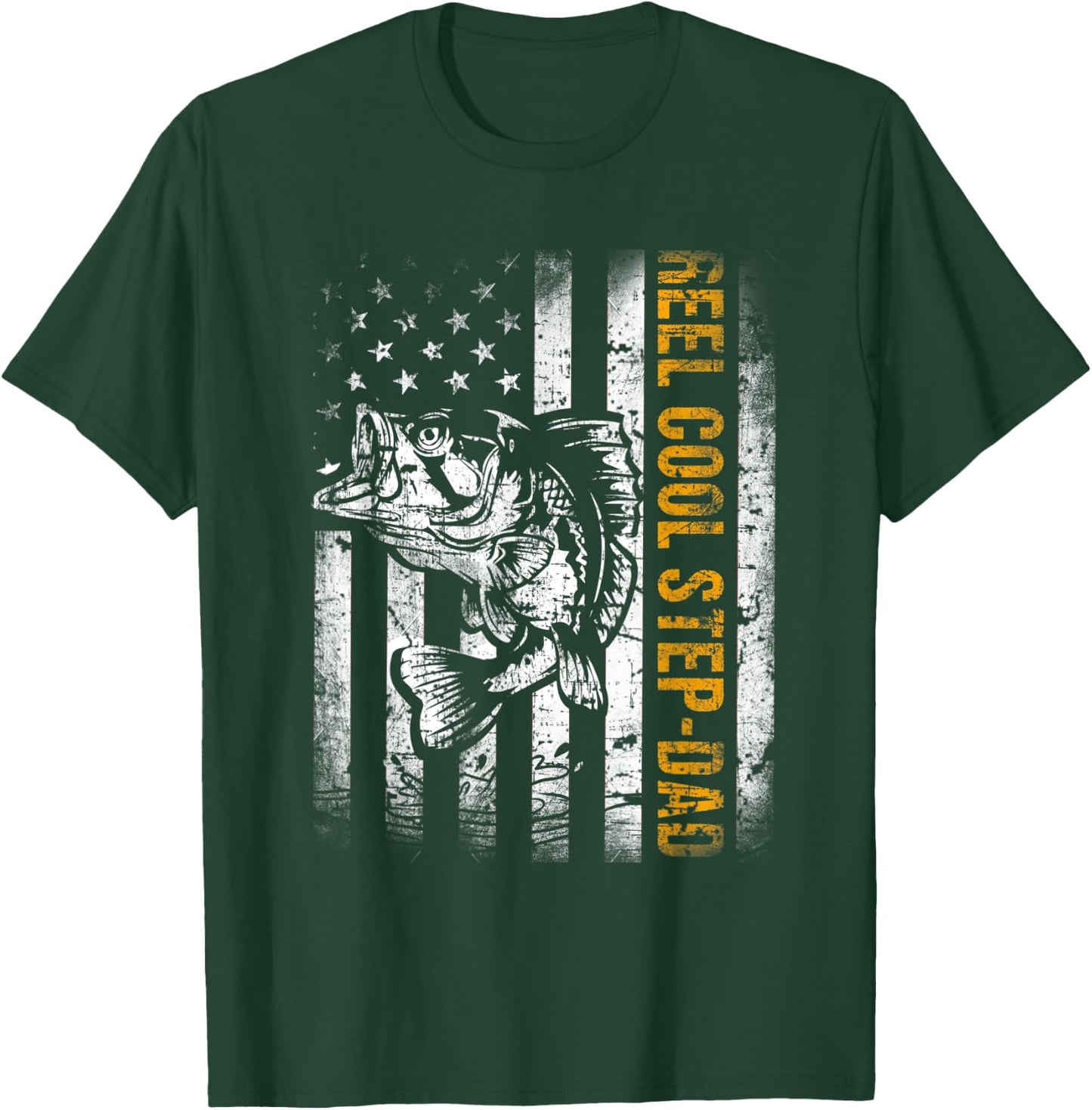 Reel Cool Step-Dad American Flag Fishing Fathers Day T-Shirt - T-Shirt | Forest