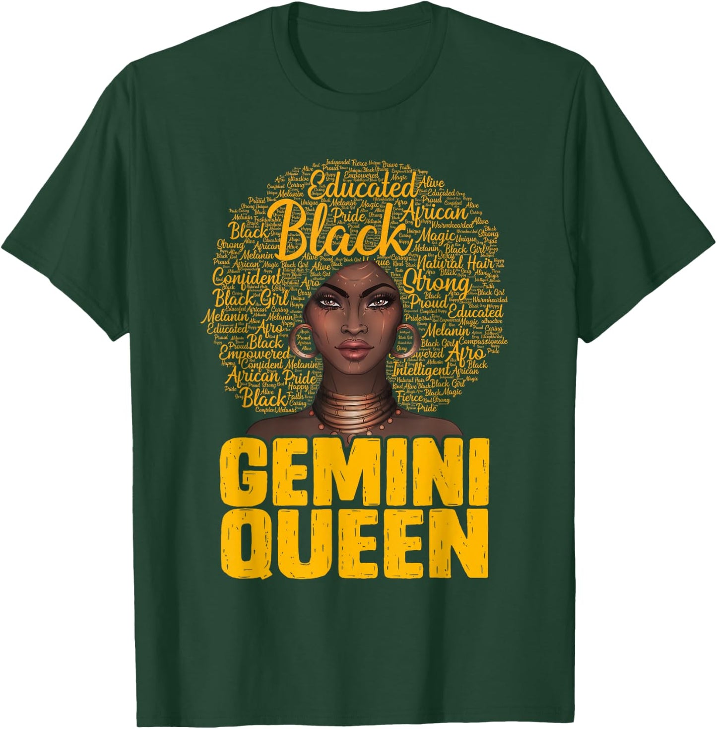 Gemini Queen Black Woman Afro Natural Hair African American T-Shirt - T-Shirt | Forest