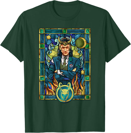 Marvel Loki Stained Glass Portrait T-Shirt - T-Shirt | Forest