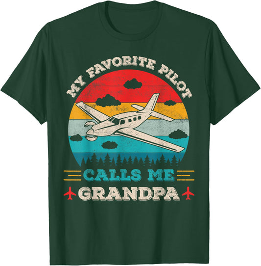 My Favorite Pilot Calls Me Grandpa Funny Pilot Grandfather T-Shirt - T-Shirt | Forest