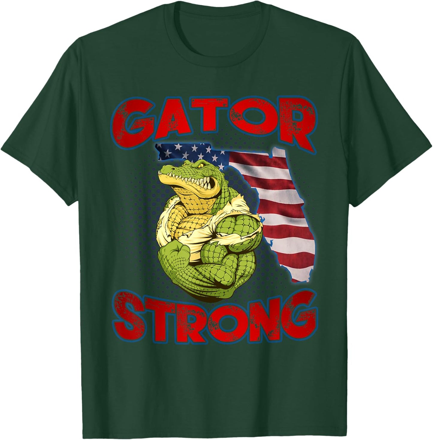 Gator Strong Florida State Gator American Flag Florida Map Women Kids Men T-Shirt - T-Shirt | Forest