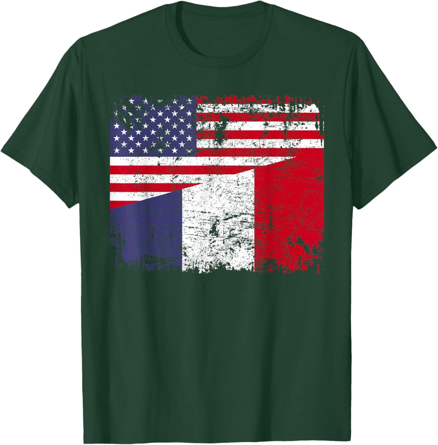 FRENCH ROOTS | Half American Flag | USA FRANCE FLAG T-Shirt - T-Shirt | Forest