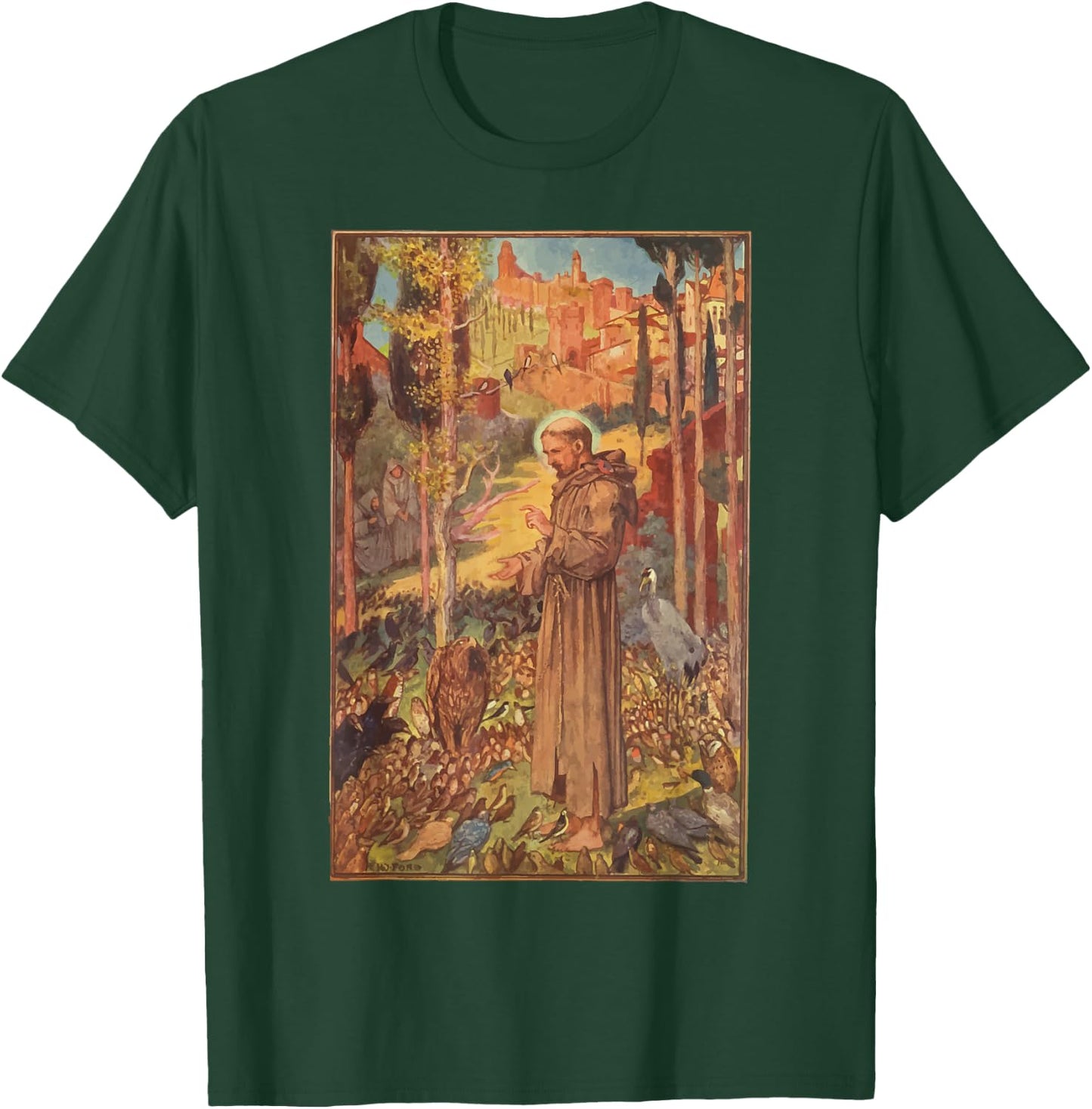 St Francis of Assisi Art Patron Saint of Animals Catholic T-Shirt - T-Shirt | Forest