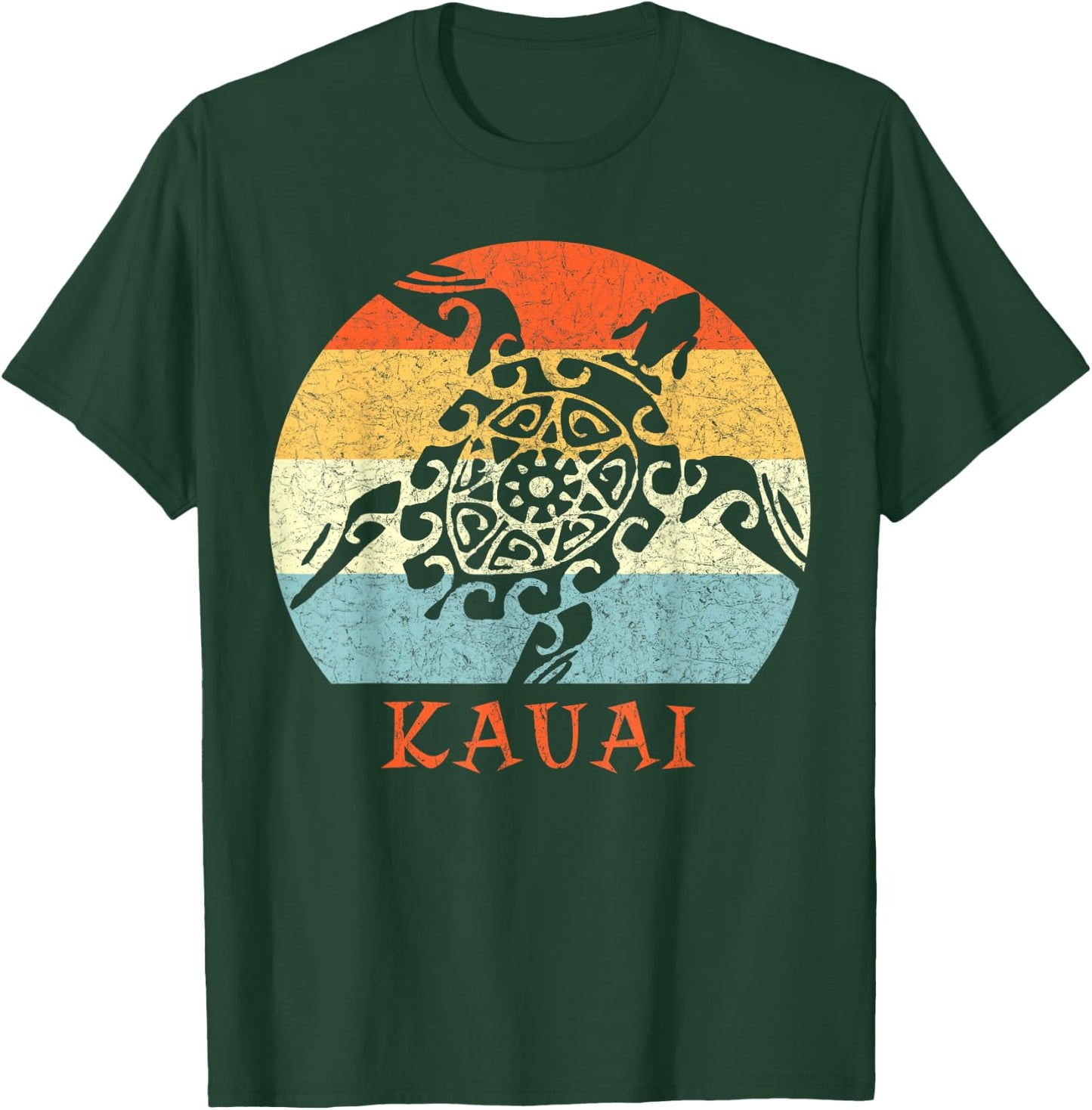 Kauai, Hawaii Vintage Retro Tribal Turtle Vacation T-Shirt - T-Shirt | Forest