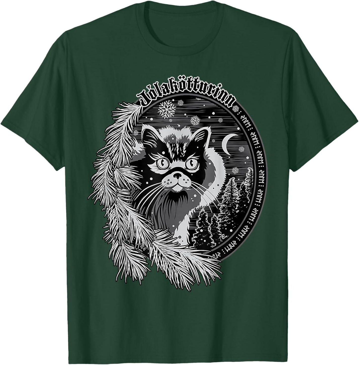 Yule Cat - Jolakotturinn - Icelandic Christmas Cat T-Shirt - T-Shirt | Forest