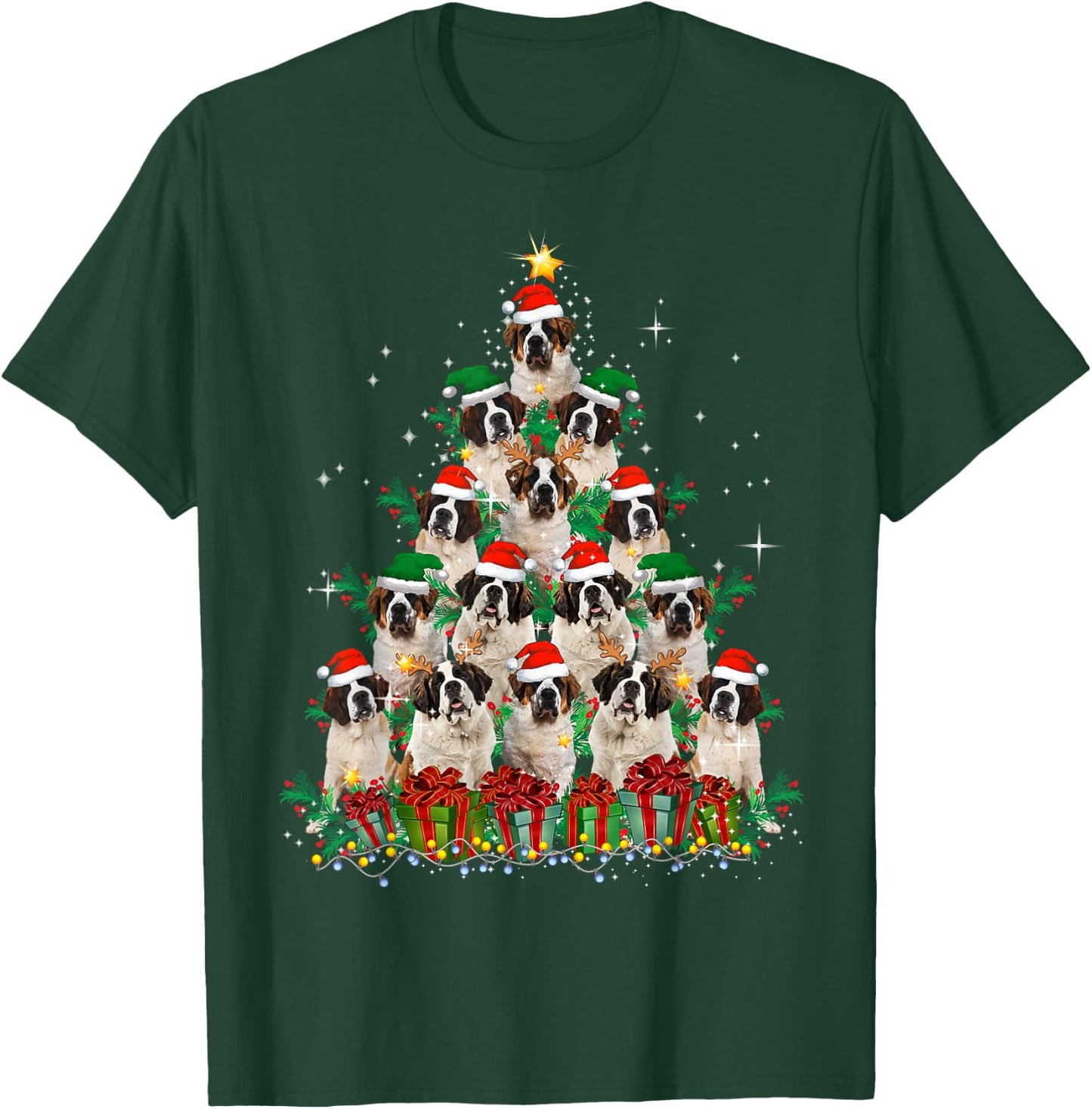 Saint Bernard Dog Christmas Tree Family Xmas Pajama Matching Women Kids T-Shirt - T-Shirt | Forest