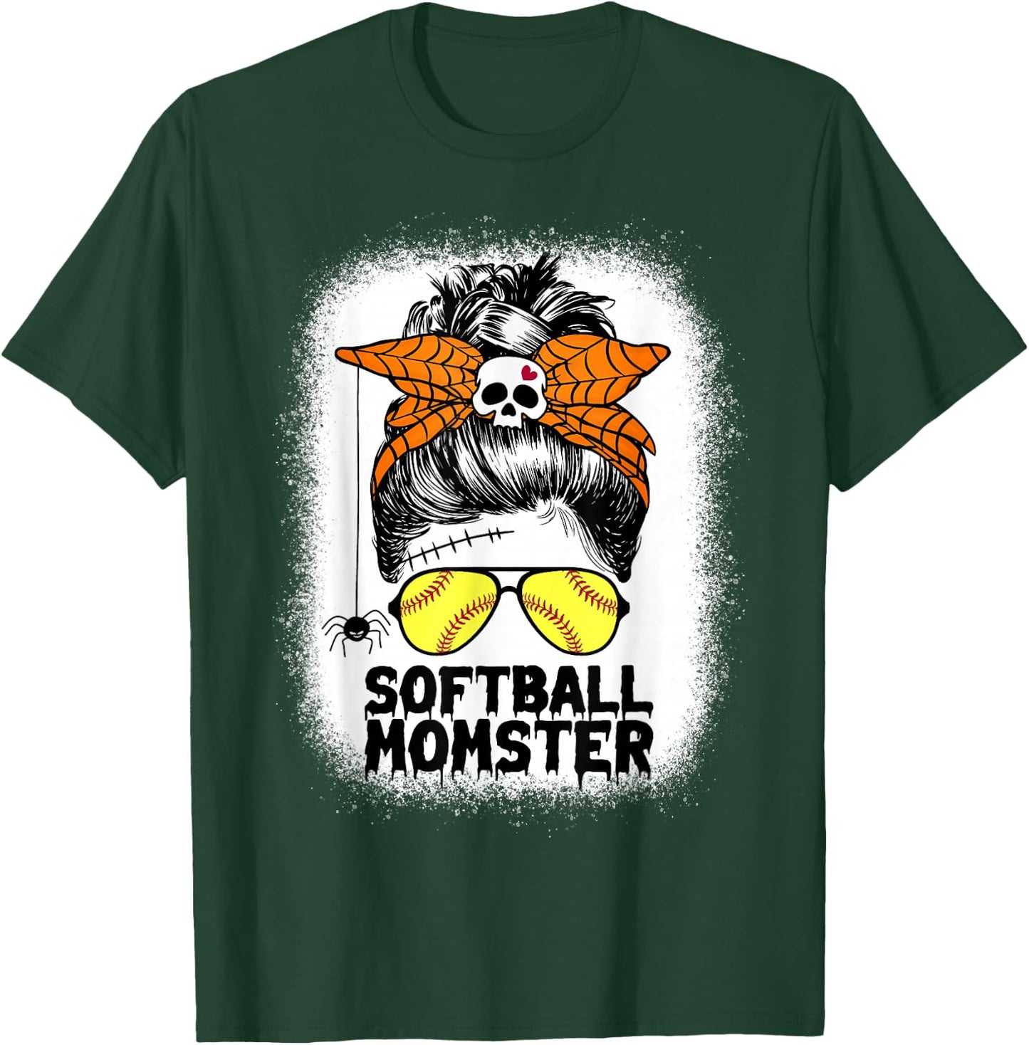 Softball Mom Life Messy Bun Halloween Women Softball Momster T-Shirt - T-Shirt | Forest