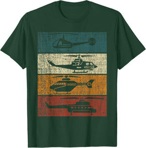 Retro Helicopter Pilot Vintage Aviation T-Shirt - T-Shirt | Forest