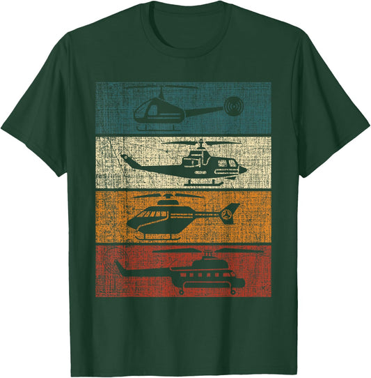 Retro Helicopter Pilot Vintage Aviation T-Shirt - T-Shirt | Forest