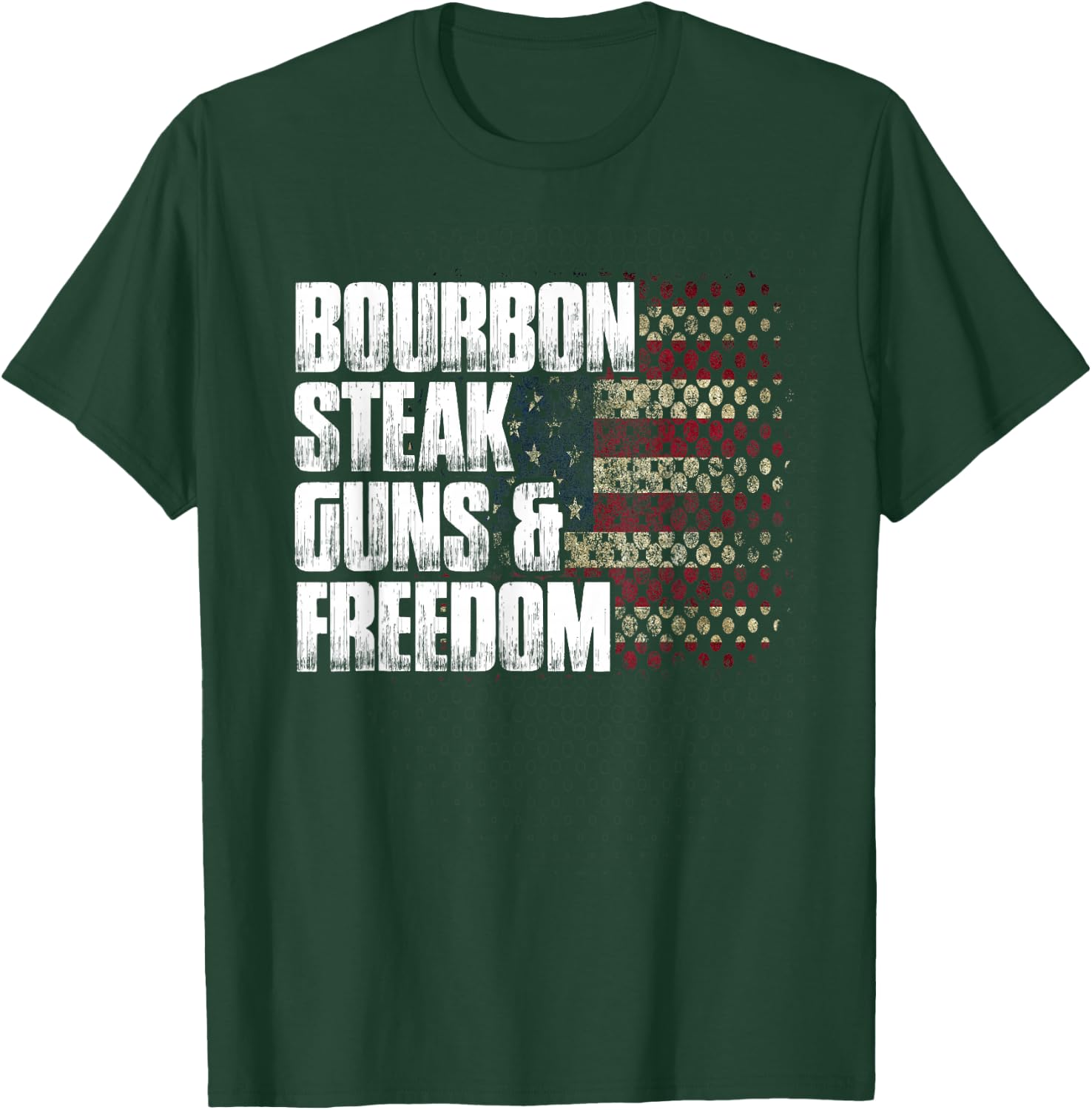 Bourbon Steak Guns & Freedom USA Flag Whiskey Gift T-Shirt - T-Shirt | Forest