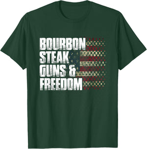 Bourbon Steak Guns & Freedom USA Flag Whiskey Gift T-Shirt - T-Shirt | Forest