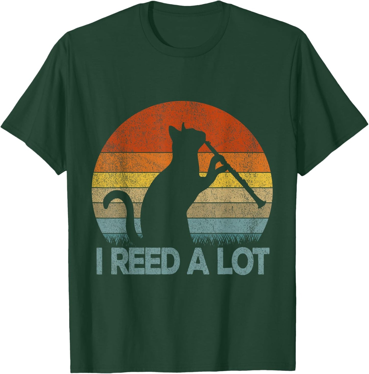 Funny Clarinet Cat I Reed A Lot Musician Retro Vintage T-Shirt - T-Shirt | Forest