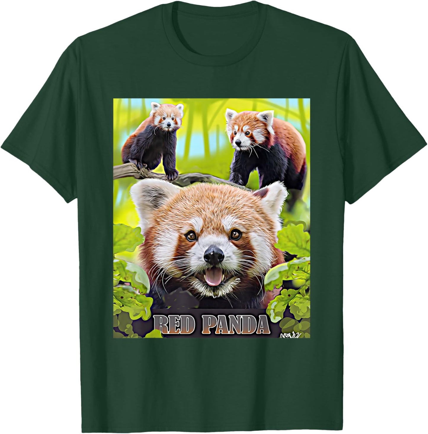 Cute Red Panda In The Wild Montage Illustrated T-Shirt - T-Shirt | Forest