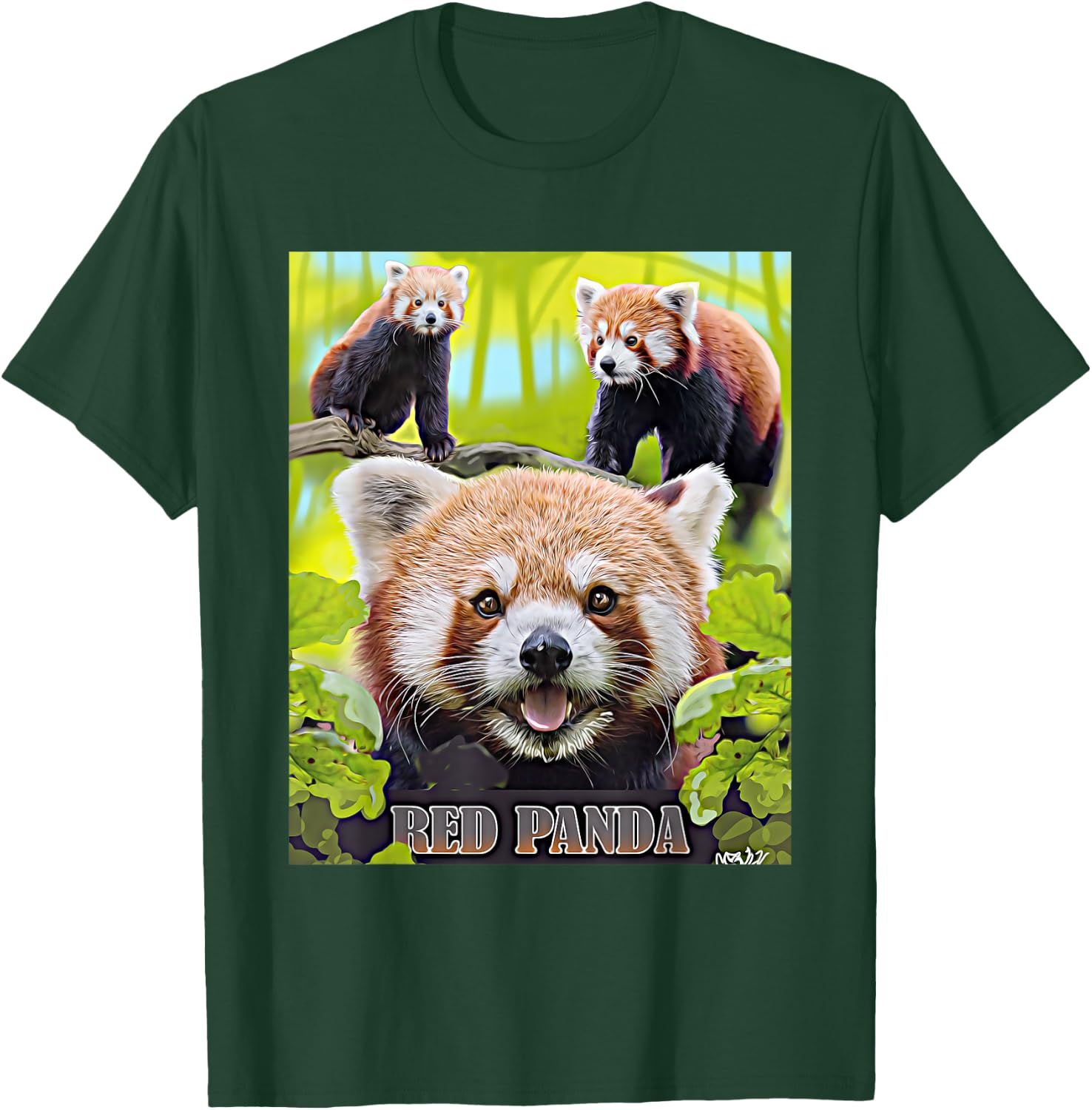Cute Red Panda In The Wild Montage Illustrated T-Shirt - T-Shirt | Forest