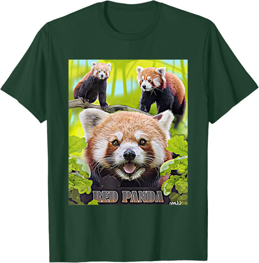 Cute Red Panda In The Wild Montage Illustrated T-Shirt - T-Shirt | Forest