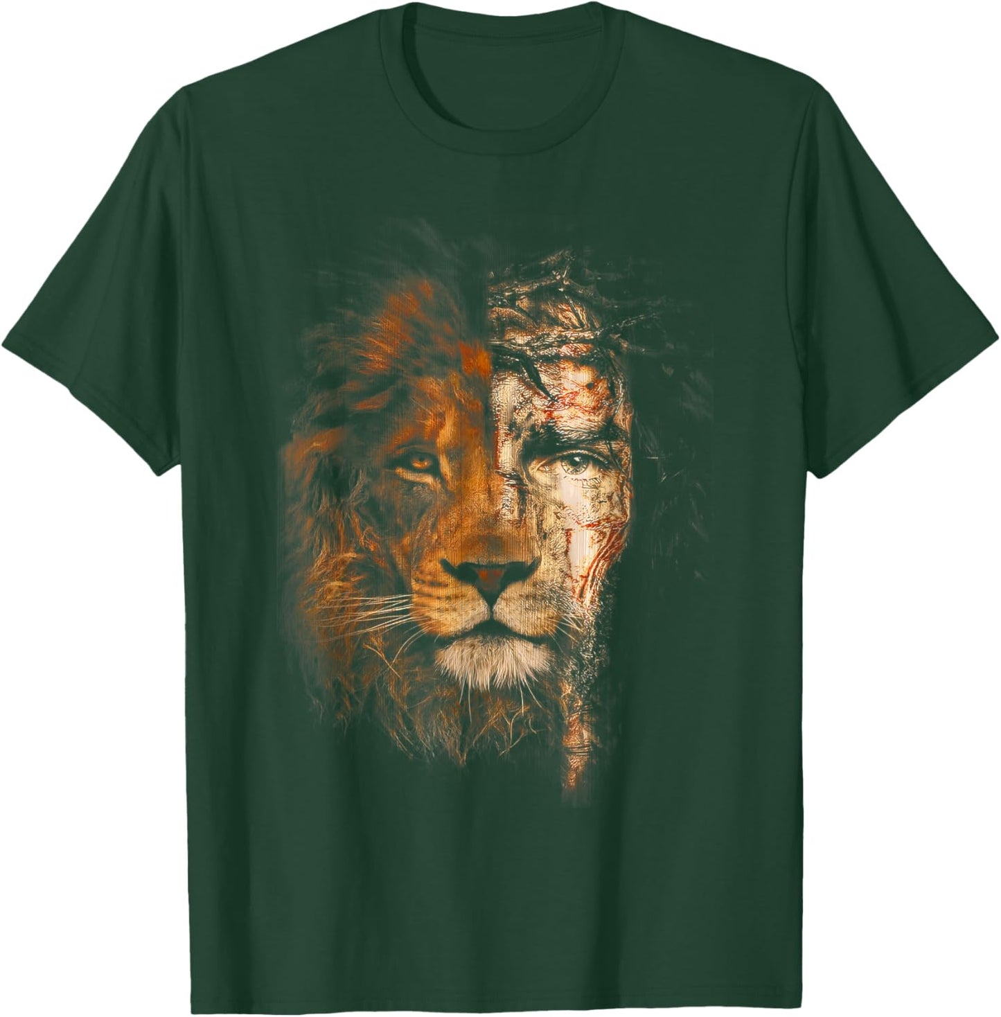 Jesus and Lion Combination Jesus Christian T-Shirt - T-Shirt | Forest