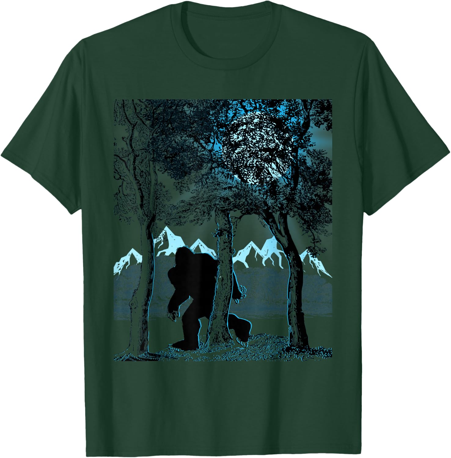 Bigfoot in the Forest Hiding Under the Moon T-Shirt - T-Shirt | Forest