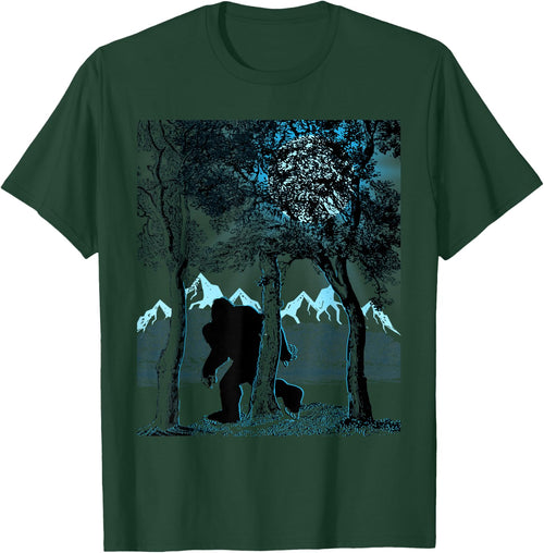 Bigfoot in the Forest Hiding Under the Moon