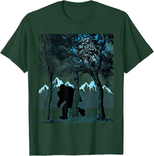 Bigfoot in the Forest Hiding Under the Moon T-Shirt - T-Shirt | Forest