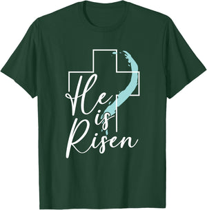 He Is Risen Christian Jesus Easter Bunny Easter Egg T-Shirt - T-Shirt | Forest