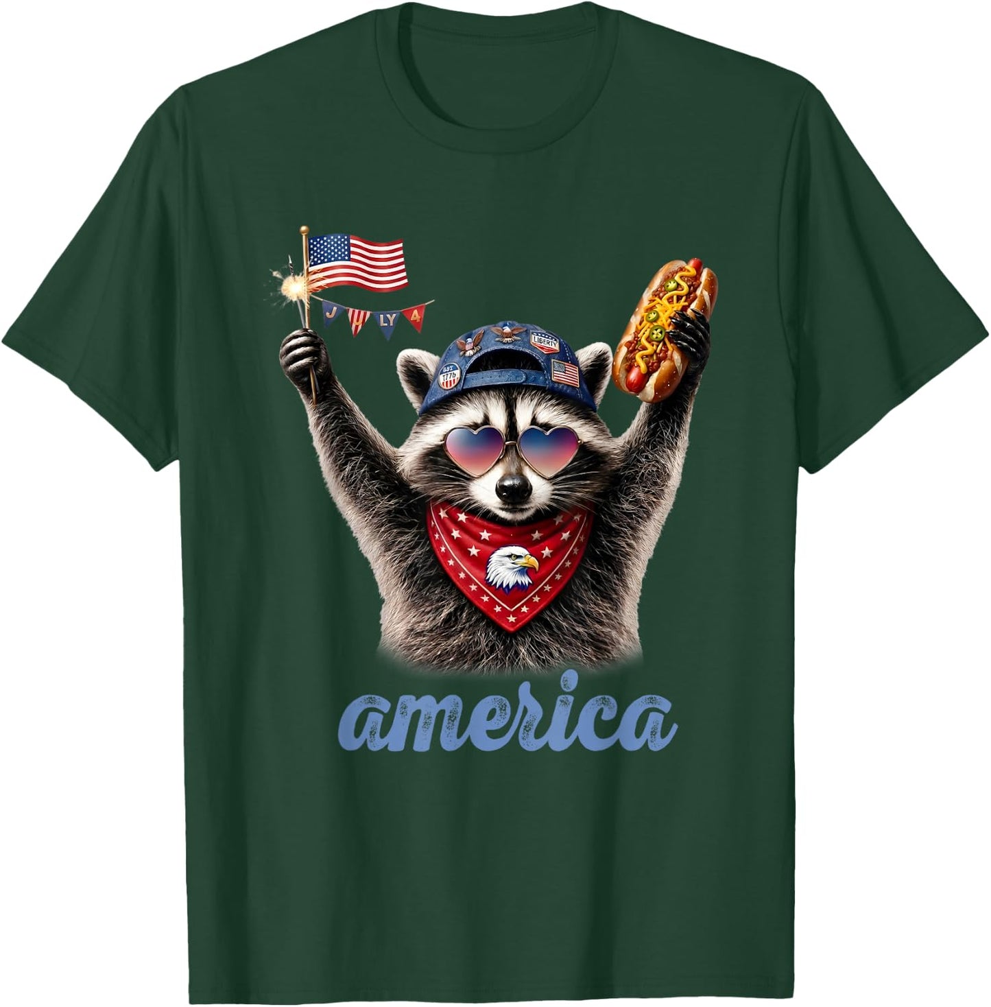 America Meme Raccoon Hot Dog 250 Years 1776 2026 4th of July T-Shirt - T-Shirt | Forest