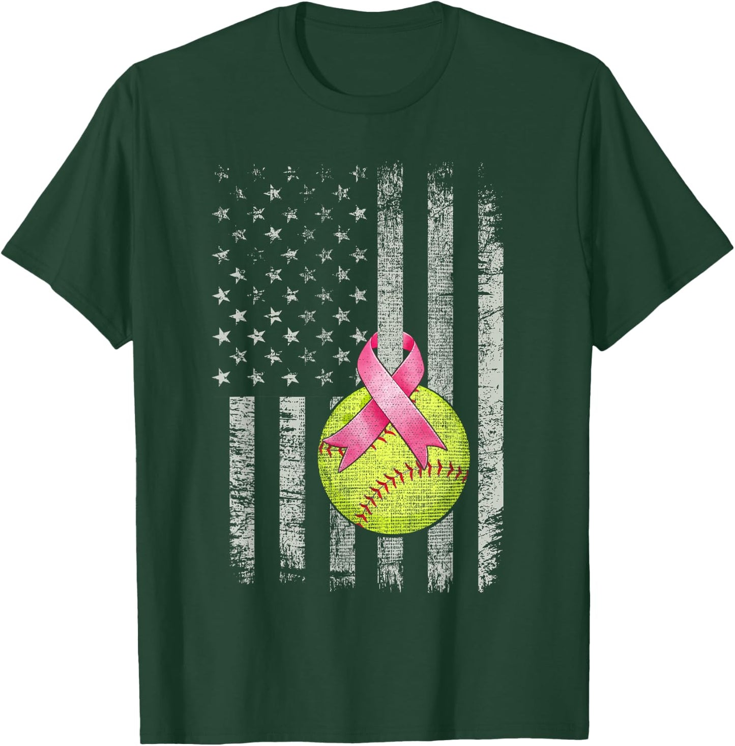 Softball Wear Pink Ribbon Breast Cancer Awareness Month T-Shirt - T-Shirt | Forest