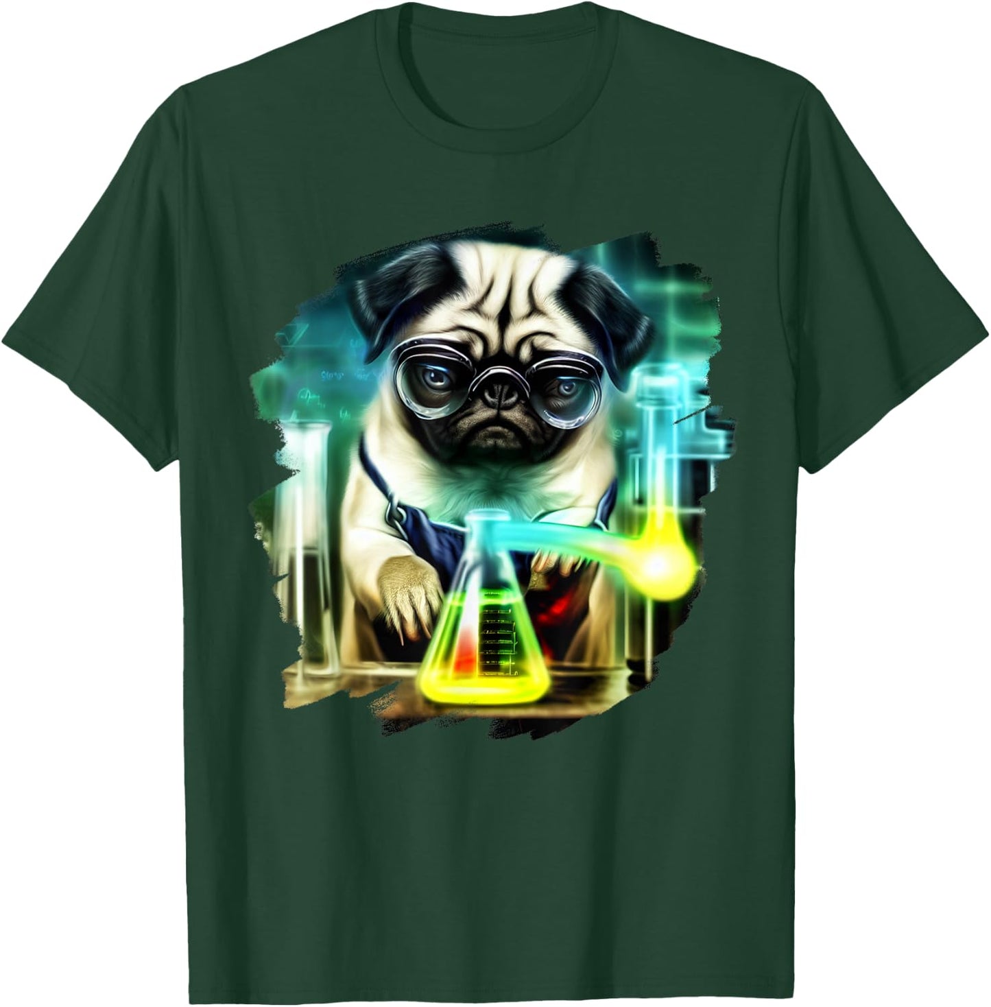 Pug Mad Scientist Dog Mixing Chemicals Chemistry Science T-Shirt - T-Shirt | Forest