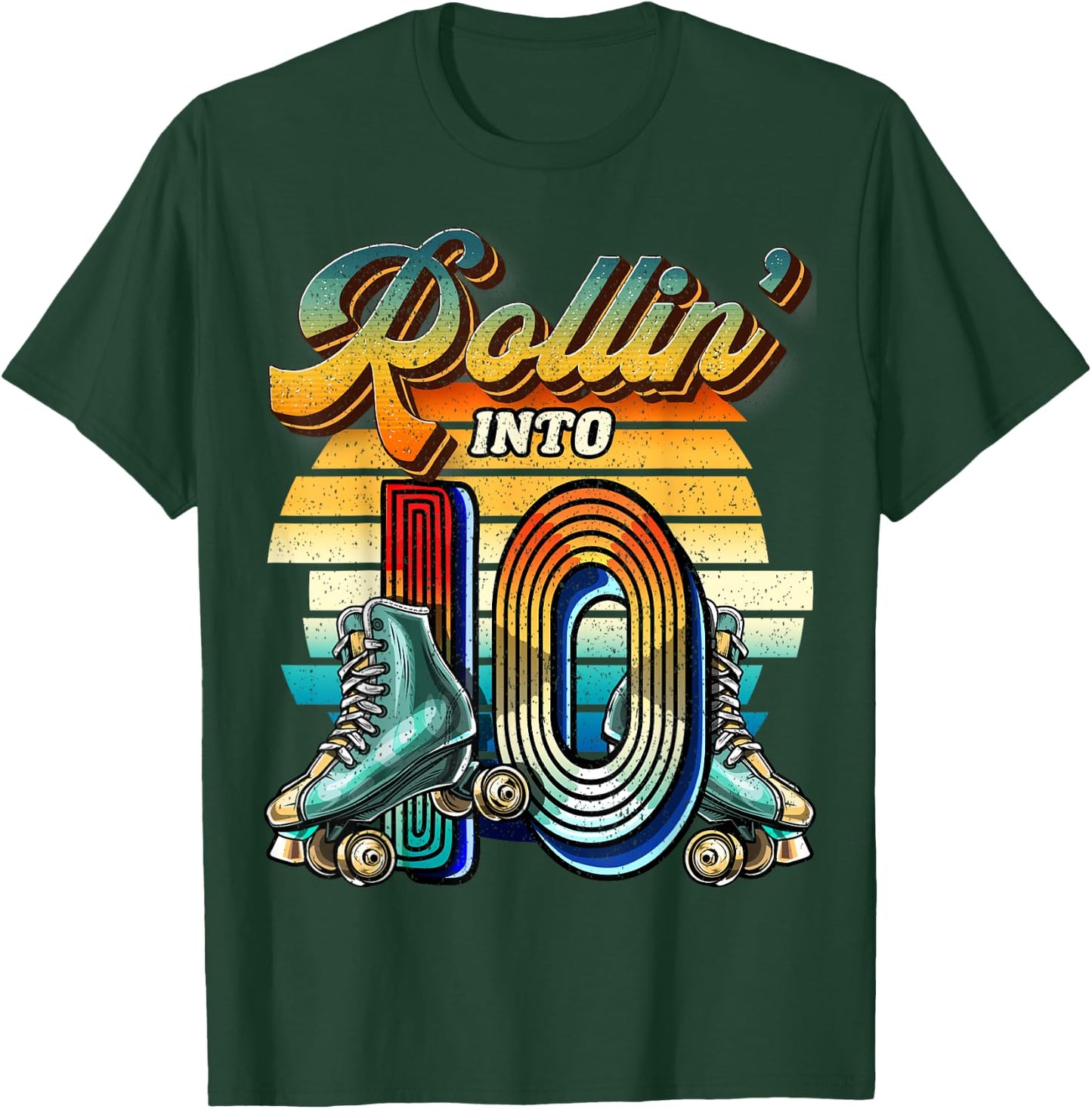 Rollin' into 10 Roller Skating Rink 10th Birthday Party Girl T-Shirt - T-Shirt | Forest