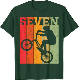 7th Birthday Boys 7 Year Old Seven BMX Bike racing bicycle T-Shirt - T-Shirt | Forest
