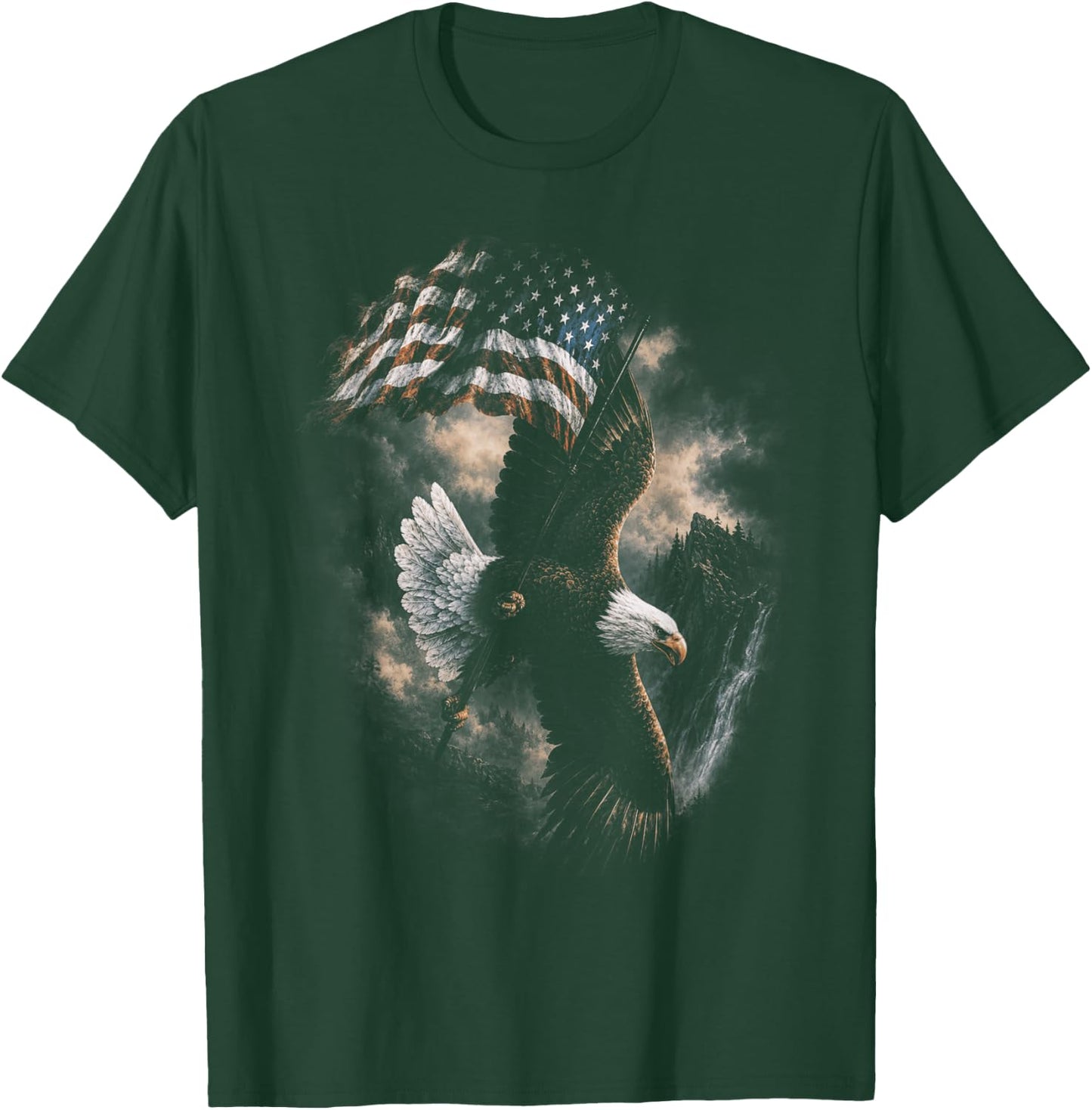 Bald Eagle Holding American Flag Vintage 90s Graphic Style T-Shirt - T-Shirt | Forest