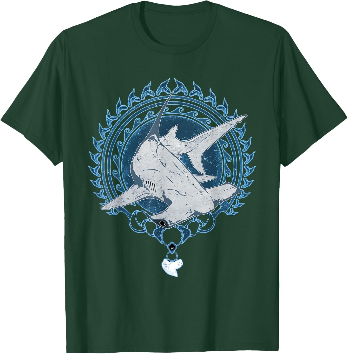 Hammerhead Shark Tooth Necklace Polynesian Tribal Tattoo T-Shirt - T-Shirt | Forest
