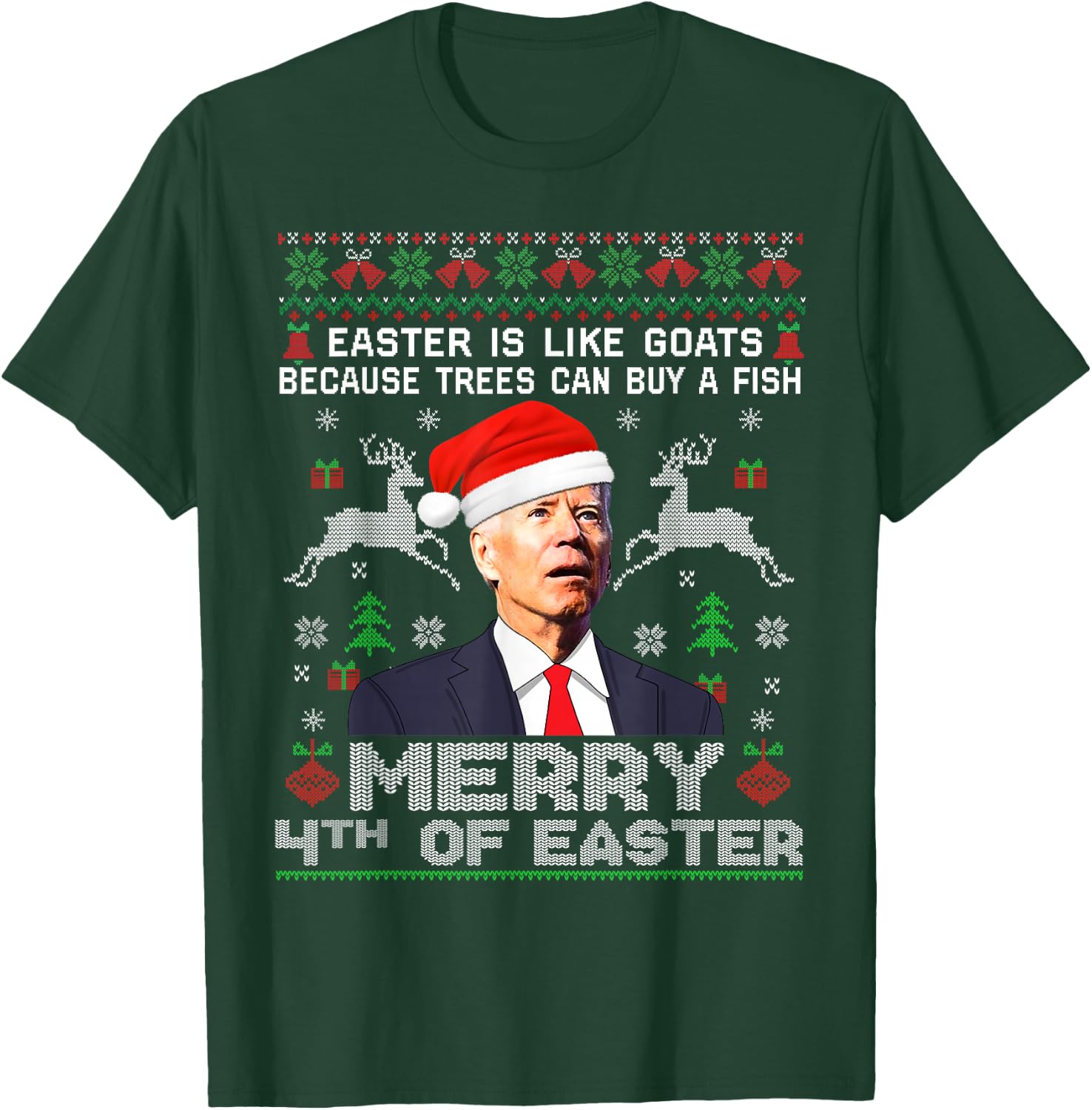 Merry 4th of Easter Funny Biden Ugly Christmas Sweater Men T-Shirt - T-Shirt | Forest